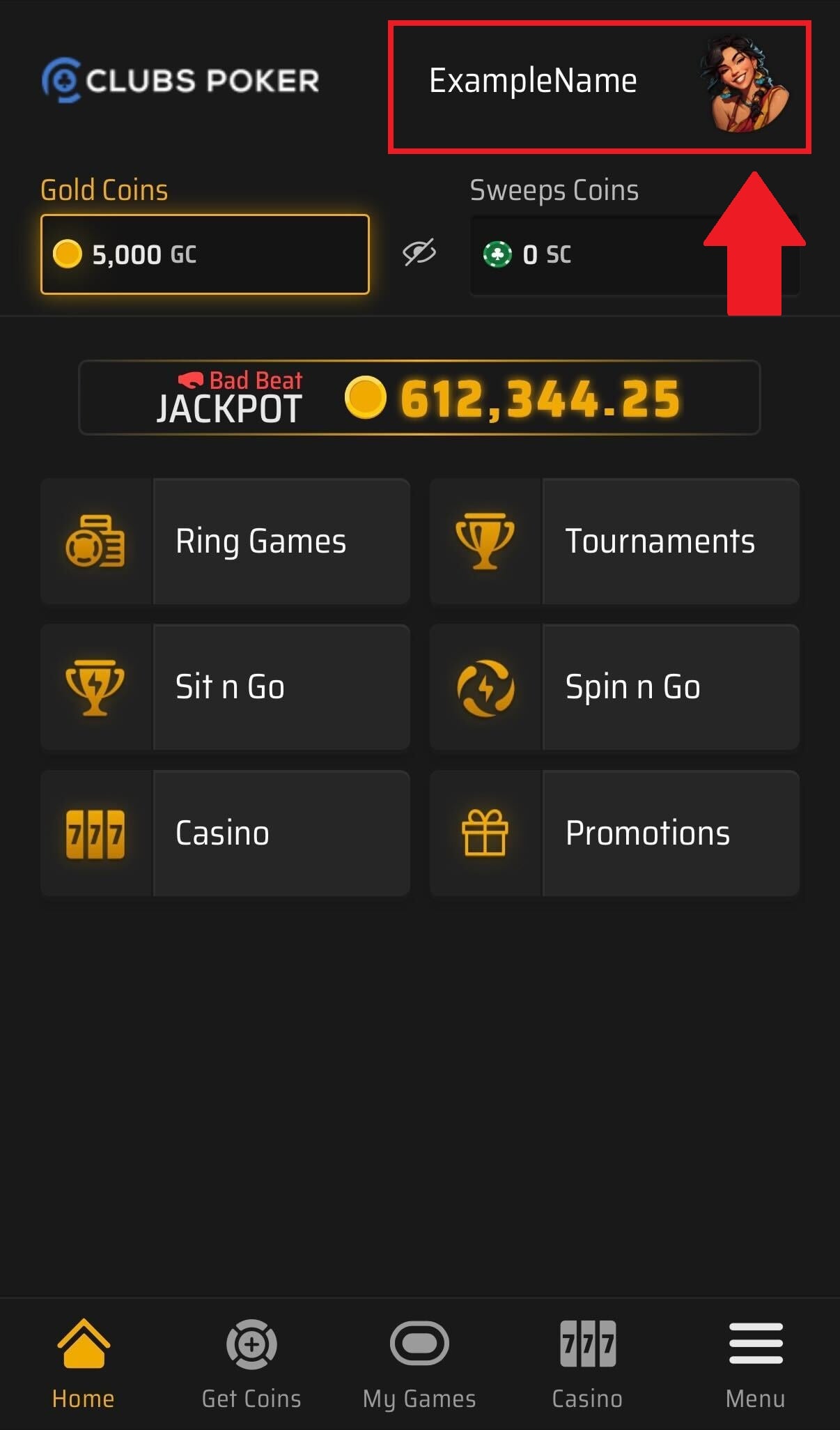 Where to find your Clubs Poker display name